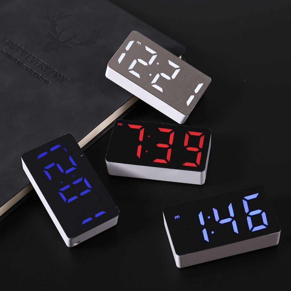 Tech Accessories For Desk - LED Electronic Watch Mirror Alarm Clock