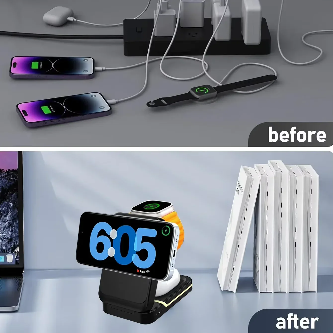 3 in 1 Magnetic Foldable Trave - Wireless Charger 3 In 1 ulasan dan harga