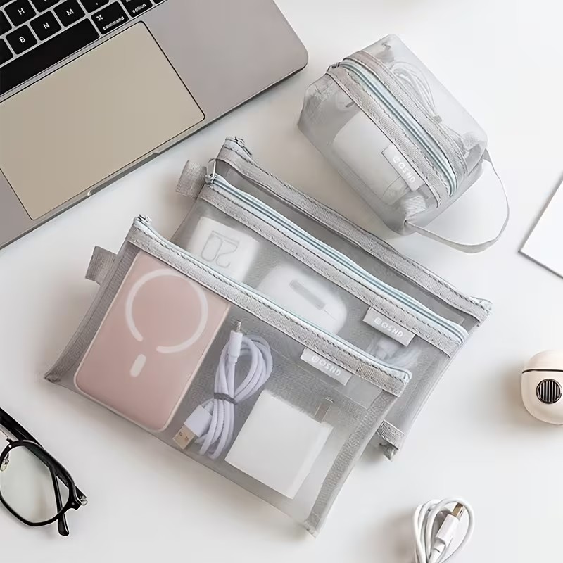 Gray Mesh Organizer Bags – for - Tech Accessories For Desk ulasan dan harga